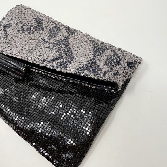 Big Buddha Black Gray Sequin Snake Print Clutch Envelope Purse Bag Tassel Zip - Picture 3 of 9